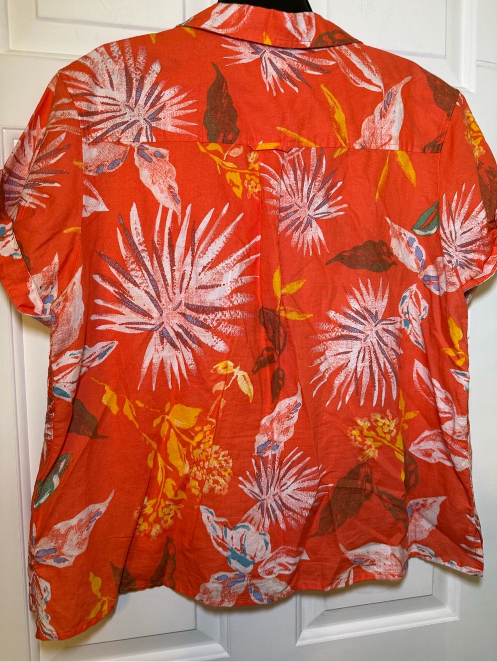 Gap Woman’s XL Camp Shirt Bright Orange Yellow Floral Linen Classic Tropical - Picture 7 of 9